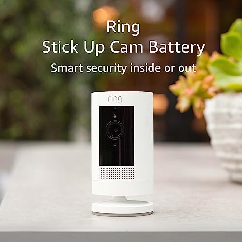 Ring Stick Up Cam Battery HD, cámara de seguridad con comunicación bidireccional, Funciona con Alexa - Blanco LN23