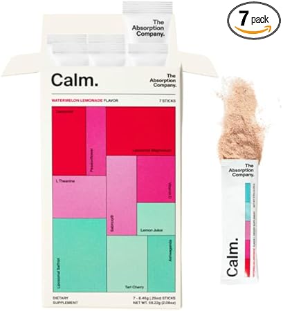 Suplemento calmante: limonada de sandía: alivio natural del estrés con ashwagandha, L-teanina, vitamina D y magnesio para la relajación, el apoyo cognitivo y el estado de ánimo - 7 barritas ln25