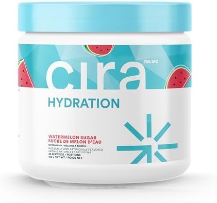 Polvo hidratante con electrolitos Glow-Getter de Cira para mujeres: bebida con electrolitos y sal del Himalaya para aliviar la deshidratación, 45 porciones, azúcar de sandía ln25