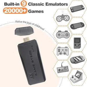 Consola de juegos retro inalámbrica, palo de juegos retro con 9 emuladores integrados, más de 20,000 juegos, salida HDMI 4k y controlador inalámbrico de 2.4 GHz, videojuegos Plug and Retro Play para A19