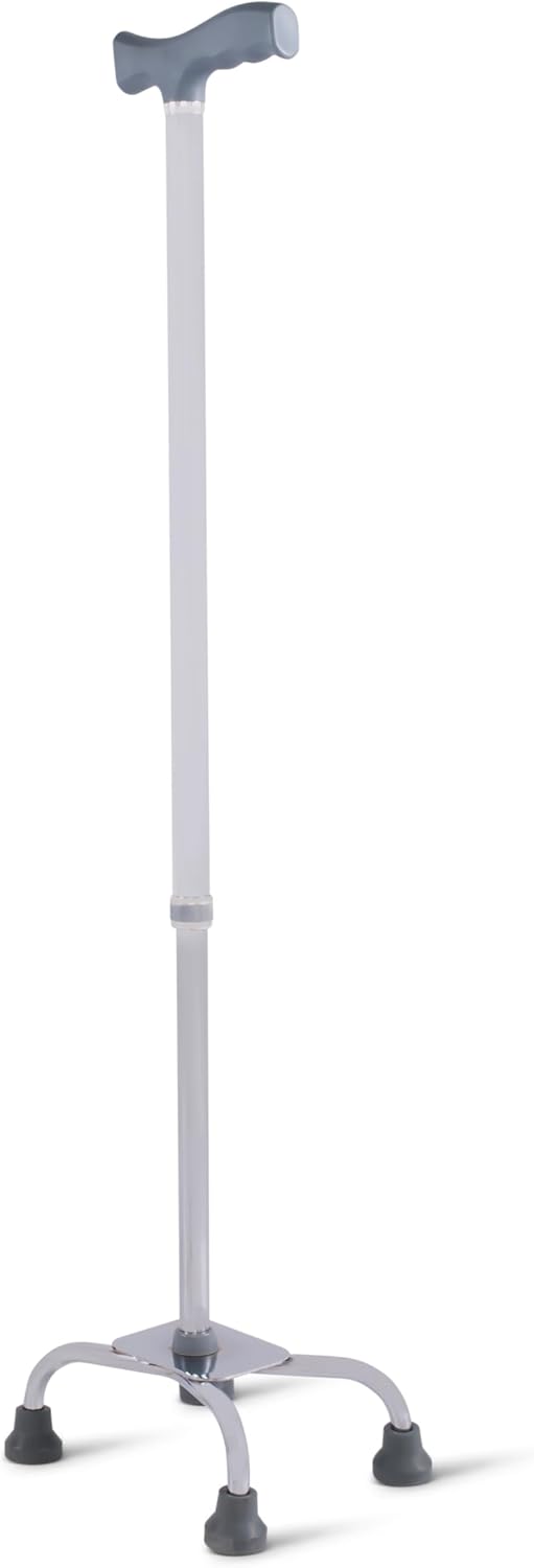 Bastón cuádruple de aluminio con base grande para equilibrio, agarre de goma ergonómico, altura ajustable, ligero, portátil, ln25 ajustable para mano derecha o izquierda, capacidad de peso de 220