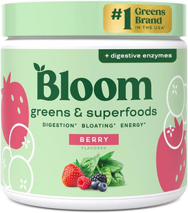 Bloom Nutrition Superfood Greens Powder, enzimas digestivas con probióticos y prebióticos, salud intestinal, alivio de la hinchazón para mujeres, clorella, mezcla de jugo verde... a22