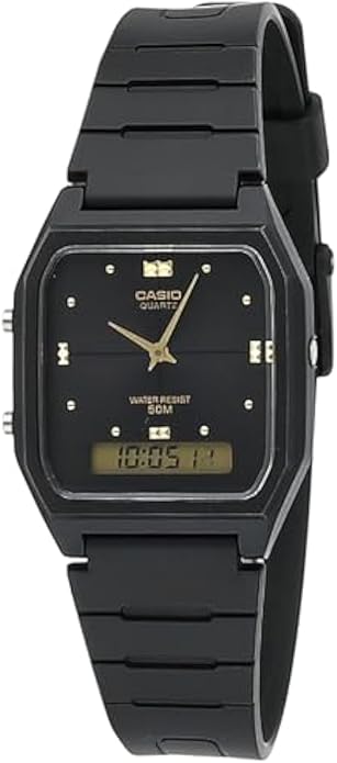 Casio AW48HE-1AV Reloj analógico digital de doble zona horaria para hombre con banda de resina negra, ln24 Digital