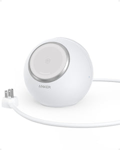 Anker MagGo - Estación de carga magnética, certificado Qi2 de 15 W, cargador inalámbrico MagSafe ultra rápido a19 para iPhone 15/14/13, regleta de alimentación 8 en 1 con 3 CA y 4 cargadores de escritorio