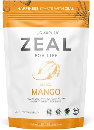 Bebida de bienestar Zeal for Life de Zurvita, sabor a mango, 30 porciones (420 g), sin gluten, vegana, con biotina, vitaminas B12, C, D, E, hierro, magnesio, zinc y más para la salud en general ln25