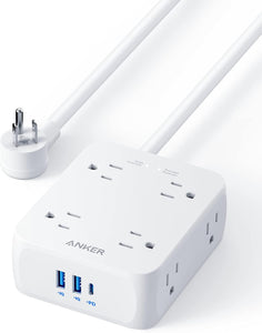 Anker Regleta de alimentación con puertos USB, 5 pies, protector de sobretensiones (2000J),a19 8 extensores de salida amplia con 2 puertos USB A y 1 puerto USB C, funciona (blanco)