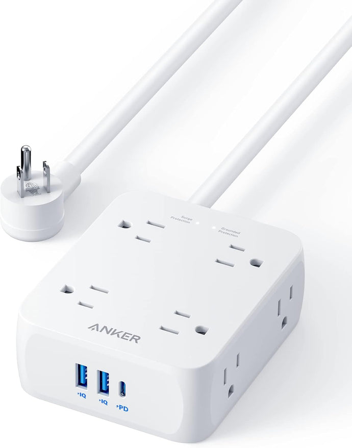 Anker Regleta de alimentación con puertos USB, 5 pies, protector de sobretensiones (2000J),a19 8 extensores de salida amplia con 2 puertos USB A y 1 puerto USB C, funciona (blanco)