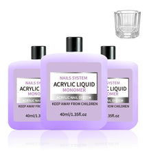 Cargar imagen en el visor de la galería, Kit de monómero líquido acrílico 3P de 1.4 fl oz con vaso de vidrio, fuerte enlace para polvo acrílico y puntas de uñas
