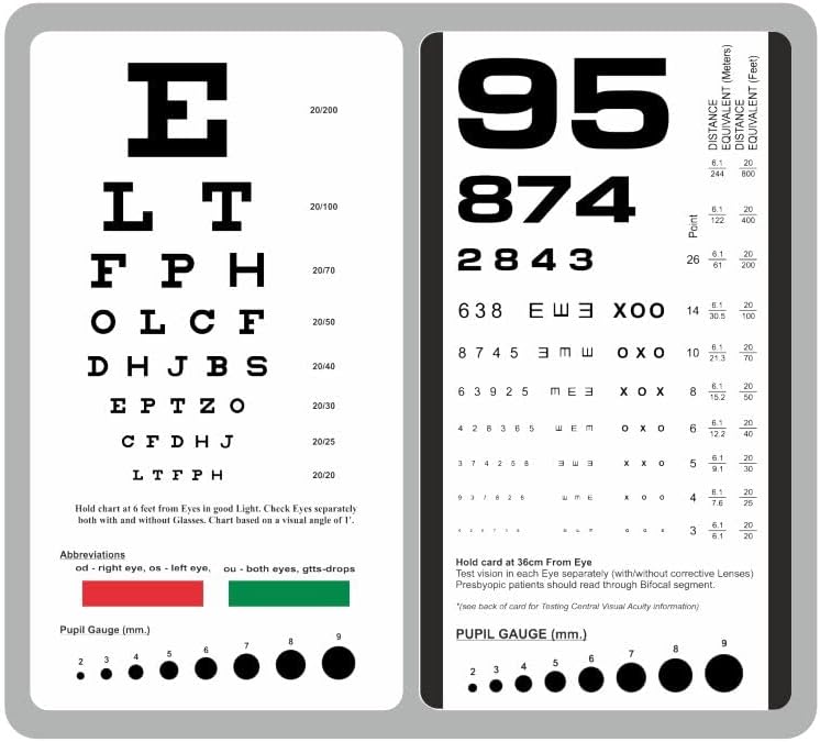 Snellen and Rosenbaum Pocket Eye Chart - a22 Paquete de 2 tarjetas