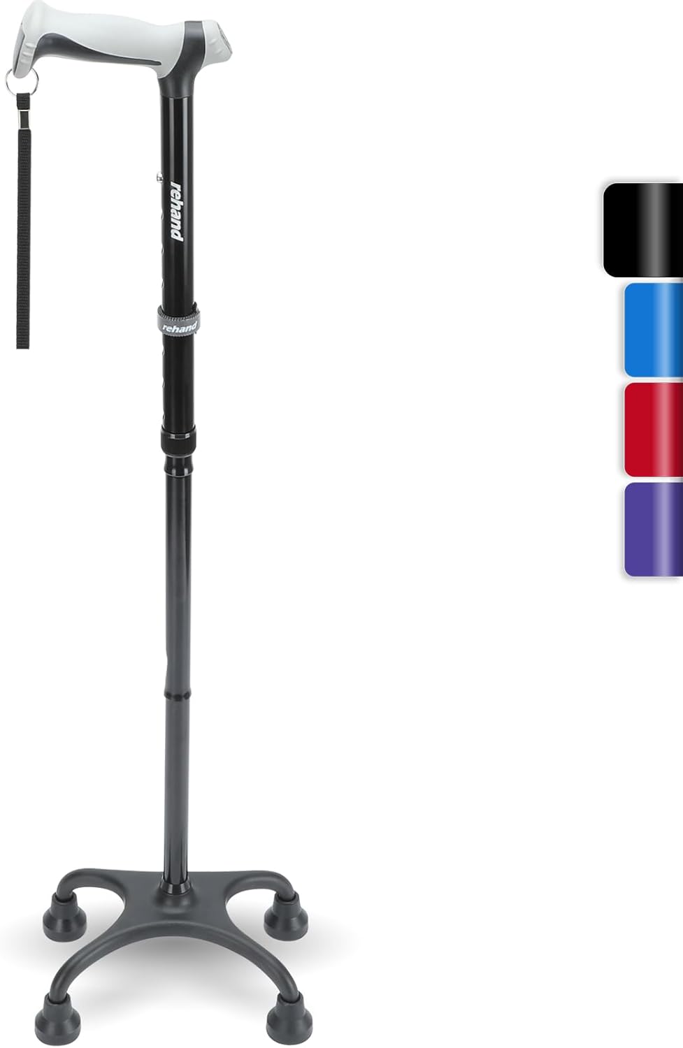 REHAND Bastón cuádruple, bastón plegable para hombres y mujeres con base de 4 puntas para mayor equilibrio y estabilidad, ajustable, ligero, plegable, ln25 bastón para diestros o zurdos, personas mayores y