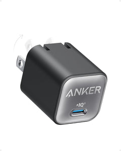 Anker Cargador nano, cargador USB C GaN de 30 W, PIQ 3.0 plegable PPS cargador a19 rápido para iPhone 16/15 y más series, Galaxy, iPad, compatible con MagSafe