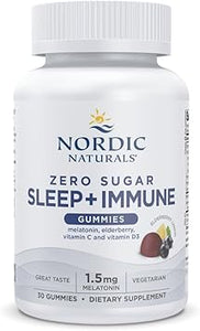 Nordic Naturals Zero Sugar Sleep + Gomitas inmunológicas - Sabor a limón de saúco - 30 gomitas - Gomitas de melatonina de 1.5 mg para dormir con vitamina D3 - Baya de saúco y vitamina C apoyo ln26
