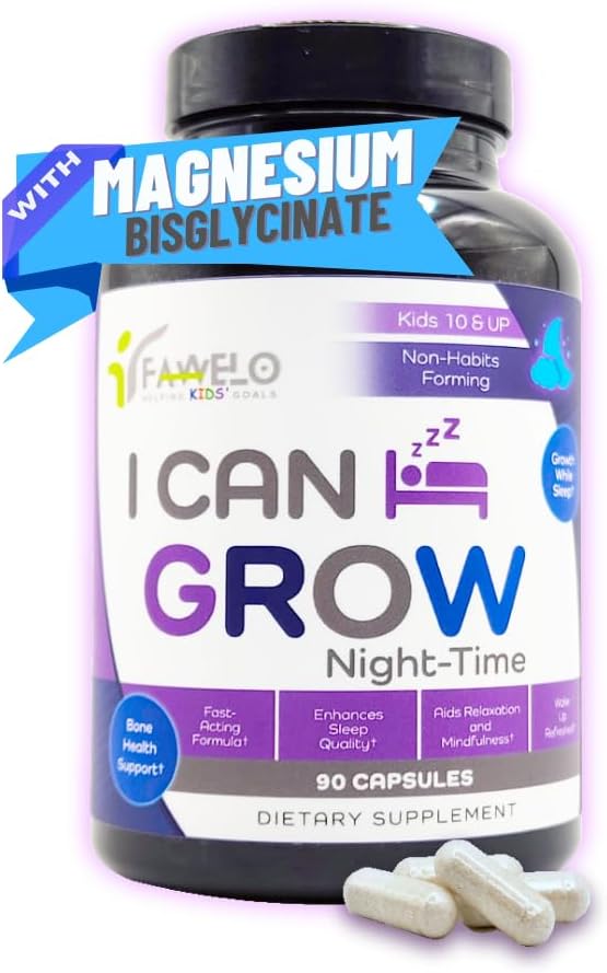 I Can Grow Night Time Kids 10+ & Adults | Ayudas naturales para dormir para adultos y adolescentes | con glicinato de magnesio y l teanina | para un sueño relaxium | u relajarse, crecimiento ln26