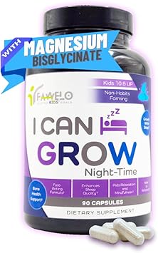 I Can Grow Night Time Kids 10+ & Adults | Ayudas naturales para dormir para adultos y adolescentes | con glicinato de magnesio y l teanina | para un sueño relaxium | u relajarse, crecimiento ln26