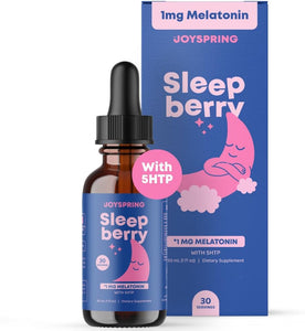 JoySpring Melatonina 1MG para niños | 5HTP para niños y L-teanina - Melatonina líquida apta para niños 1 MG melatonina para el insomnio - Apoyo natural para dormir para niños - Dosis segura, gran LN26