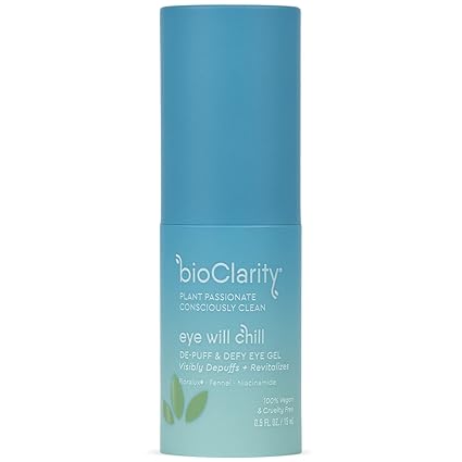 BioClarity Eye Will Chill De-Puff & Defy Eye Gel | 100 % vegano, libre de crueldad animal | Contiene niacinamida, vitaminas B3, C, K | Ayuda a combatir las líneas finas y las arrugas. Reduce la hinchazón - 0,5 fl oz. A23