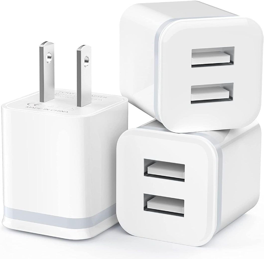 Cargador de pared USB, paquete de 3 unidades de 2.1A/5V de doble puerto USB, adaptador de corriente, a19  bloque de enchufe, caja de carga de ladrillo para iPhone 13 12 11 Pro Max SE XS XR X 8 7