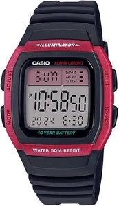 Casio Reloj deportivo W96H-1AV ln24 de acero inoxidable con correa negra para hombre, Negro/Rojo, Digital