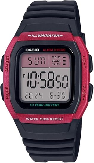 Casio Reloj deportivo W96H-1AV ln24 de acero inoxidable con correa negra para hombre, Negro/Rojo, Digital