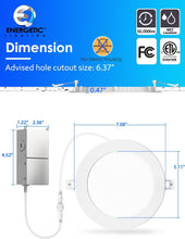 Cargar imagen en el visor de la galería, E ENERGETIC LIGHTING Paquete de 12 lámparas de techo empotrables LED ultrafinas de 6 pulgadas con caja de conexiones, luz diurna 5000 K, brillo de 1050 lm, 12 W 110 W Eqv, lámpara de oblea regulable A19

