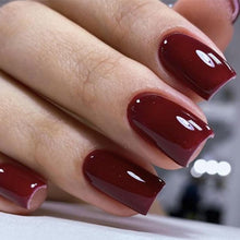 Cargar imagen en el visor de la galería, Modelones Uñas postizas a presión de Navidad, uñas postizas cuadradas cortas de color rojo oscuro, kit de uñas reutilizables con pegamento de uñas, a22 mini lima de uñas, 32 unidades, 16 tamaños
