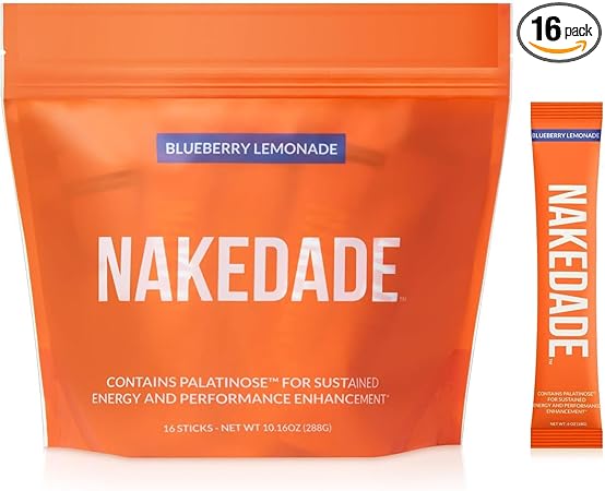 Nakedade – Bebida deportiva en polvo que mejora el rendimiento – Polvo electrolítico de limonada y arándanos – Sin OGM ni edulcorantes artificiales, sin gluten, sin soja, sin lácteos – 16 barritas ln25