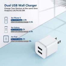 Cargar imagen en el visor de la galería, Cargador de pared USB, paquete de 5 unidades de 2.1A/5V de doble puerto USB cubo, adaptador de corriente de cargador a19 de enchufe de carga de repuesto para iPhone Xs/XR/X, 8/7/6 Plus, Samsung,
