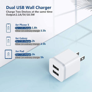 Cargador de pared USB, paquete de 5 unidades de 2.1A/5V de doble puerto USB cubo, adaptador de corriente de cargador a19 de enchufe de carga de repuesto para iPhone Xs/XR/X, 8/7/6 Plus, Samsung,