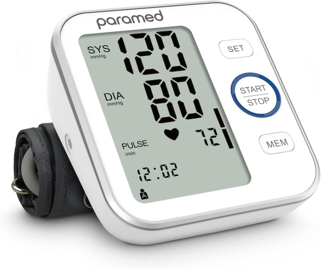 Paramed Monitor de presión arterial - Máquina Bp - Brazalete automático de presión arterial superior del brazo 8.7-16.5 pulgadas - Pantalla LCD Q1