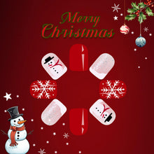 Cargar imagen en el visor de la galería, Mdscve - Uñas postizas a presión de Navidad, cuadradas cortas, uñas postizas rojas con diseños de copo de nieve, a22 muñeco de nieve, uñas acrílicas con... Color:Plaza de Navidad-17
