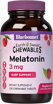 Bluebonnet Nutrition EarthSweet Melatonina 3 mg de acción rápida de disolución rápida relajación nocturna y apoyo para dormir reparador - Ayuda para dormir - Sin gluten, vegano - Sabor frambuesa - 120 ln26