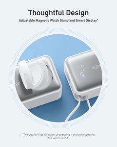 Anker MagGo Power Bank para Apple Watch, batería compacta de 10,000 mAh con certificado oficial y cable USB-C a19 integrado, 35 W Max, para iPhone 15 Series, Samsung, iPad, AirPods y más (blanco)