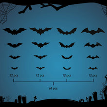 Cargar imagen en el visor de la galería, 68 piezas de decoración de murciélagos para pared, decoraciones de Halloween, pegatinas 3D de murciélagos
