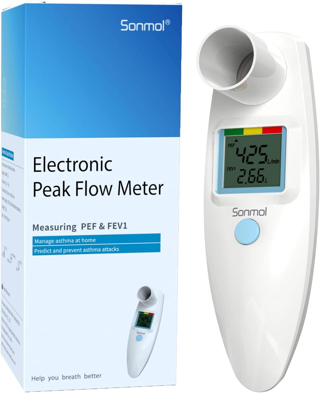 Medidor a22 de flujo pico digital espirómetro asma COPD para niños adultos portátil PEF forzado volumen espiratorio FEV1 probador de pulmón médico casero