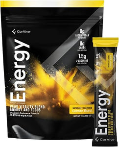 Energía | Suplemento natural para la energía y la concentración | Con Carnosyn®, Ashwagandha, L-Arginina, Teobromina | Sin azúcar, 5 calorías, 120 mg de cafeína | 15 sobres para un impulso mental y físico | Limón a22