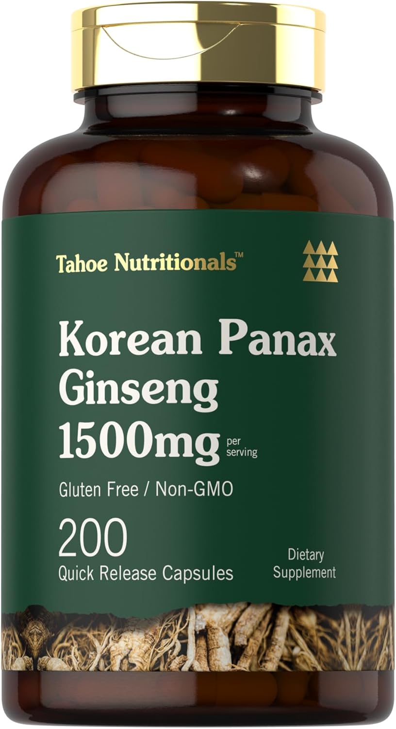 Tahoe Nutritionals Cápsulas de extracto de ginseng coreano de 1500 mg | 200 cápsulas A24