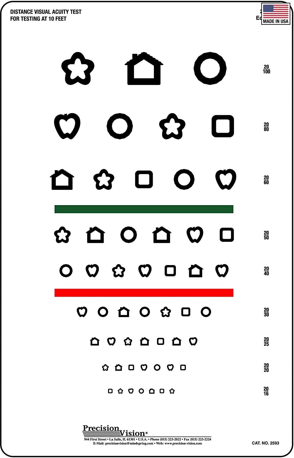 Precision Vision Prueba de gráfico de ojos de rayas rojas y verdes para niños ln25