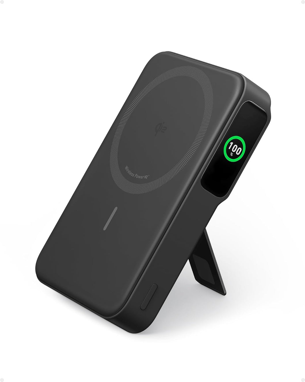 Anker MagGo Power Bank, Qi2 certificado 15 W cargador portátil ultra rápido compatible con MagSafe, a19 batería de 10,000 mAh con pantalla inteligente y soporte plegable, solo para iPhone 16/15/14/13