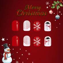 Cargar imagen en el visor de la galería, Mdscve - Uñas postizas a presión de Navidad, cuadradas cortas, uñas postizas rojas con diseños de copo de nieve, a22 muñeco de nieve, uñas acrílicas con... Color:Plaza de Navidad-17
