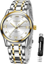 Cargar imagen en el visor de la galería, Relojes para hombre, números arábigos, esfera grande, fácil de leer, estilo simple, día fecha, diamante, A21 cara grande, reloj de acero inoxidable impermeable para hombre
