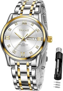Relojes para hombre, números arábigos, esfera grande, fácil de leer, estilo simple, día fecha, diamante, A21 cara grande, reloj de acero inoxidable impermeable para hombre
