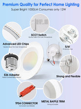 Cargar imagen en el visor de la galería, Paquete de 6 luces LED empotrables 5CCT de 5/6 pulgadas, 2700K/3000K/4000K/5000K/6500K seleccionables, luces de lata regulables con borde deflector, 12 W = 150 W, alto brillo 1000 lm, clasificación IC A19
