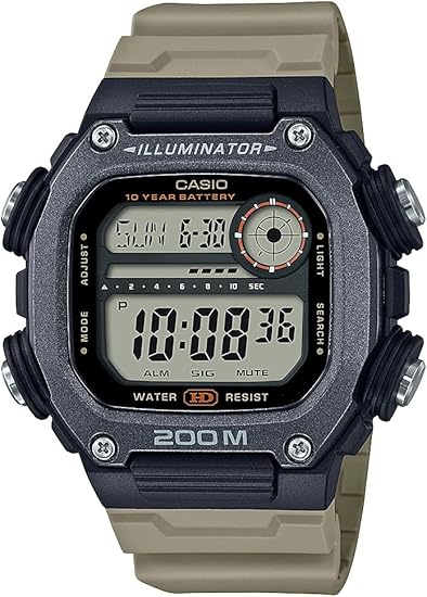 Casio Reloj de cuarzo para hombre con batería de 10 años, resistente al agua, 656.2 ft, ln24 correa extra larga, DW-291HX-5AV, Negro -, Moderno
