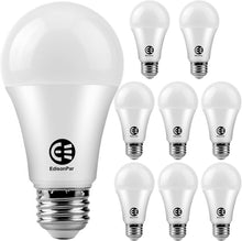 Cargar imagen en el visor de la galería, Paquete de 8 bombillas LED A19, base E26 equivalente a 60 W, 800 lúmenes, 4000 K, luz diurna neutra, blanco frío (CWF), no regulable 9 W 25000 horas para interiores (A19 unidades de 8) A19
