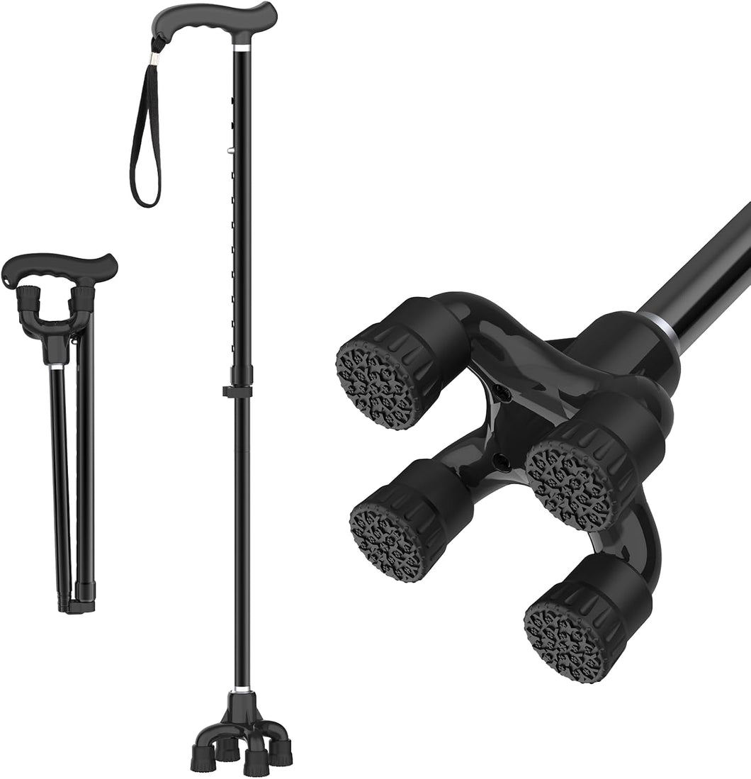 TriPro Bastón de caminar para mujeres y hombres, bastón cuádruple de base pequeña, punta de pivote, autoservicio, resistente, ln25 bastón plegable ajustable, bastones de 4 puntas para hombres y mujeres,