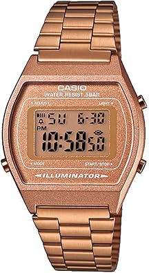 Casio B640WC-5AVT - Reloj digital con banda de metal con pantalla LCD ln24 clásica para hombre, Oro Rosa, Casual