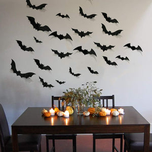 68 piezas de decoración de murciélagos para pared, decoraciones de Halloween, pegatinas 3D de murciélagos