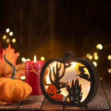 Cargar imagen en el visor de la galería, FOIMAS Cartel de mesa de madera para Halloween, centro de mesa de calabaza con luz para decoración de mesa de Halloween (MEJORADO)
