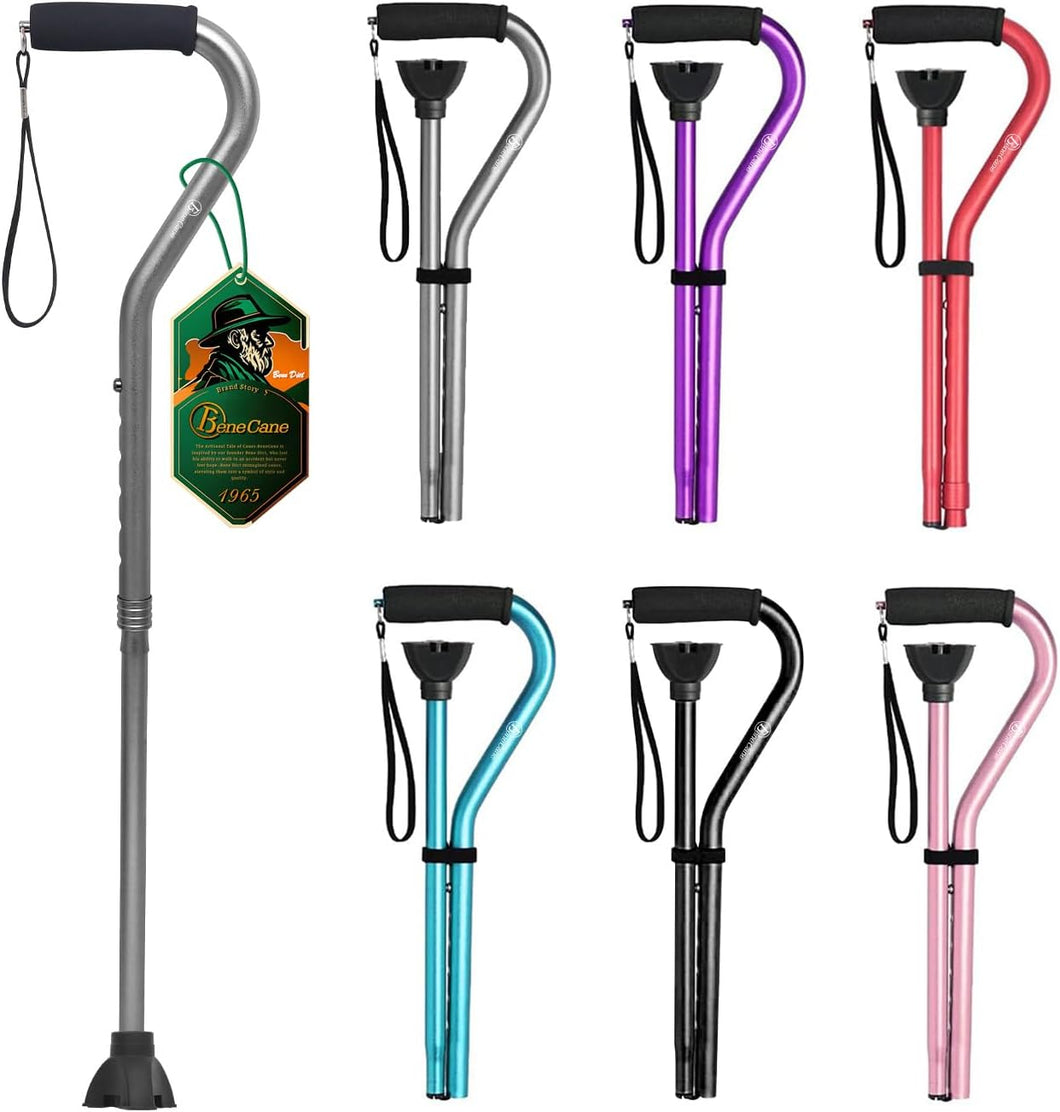 BeneCane Bastón de caminar para hombres y mujeres, bastón ajustable con mango acolchado suave desplazado, portátil, ligero, ln25 resistente, ayuda para caminar para ancianos, personas mayores, bastón