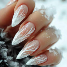 Cargar imagen en el visor de la galería, 24 uñas postizas de invierno a presión de almendra mediana, uñas postizas con purpurina blanca degradada, diseño de grietas de hielo, uñas acrílicas de... a22 Nombre del patrón:24 uñas navideñas a presión 2
